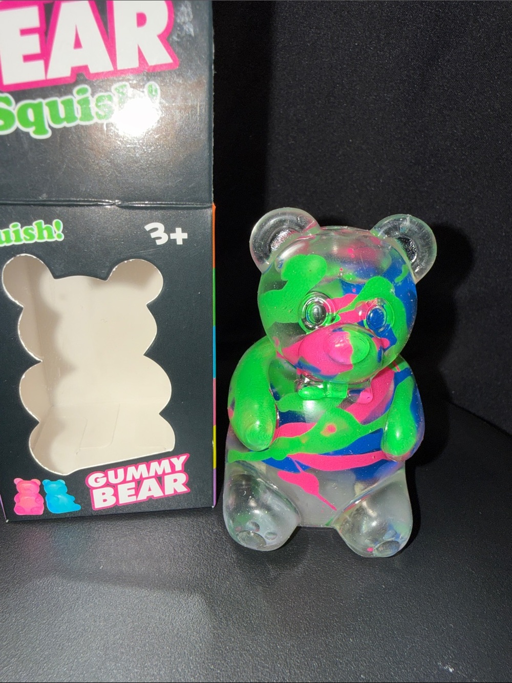 Gummy Bear Squishy Toy in Neon Green & Pink by